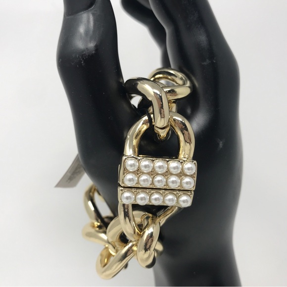 White House Black Market Faux Pearl Chain Magnetic Bracelet, Gold Tone - OS - Picture 3 of 6